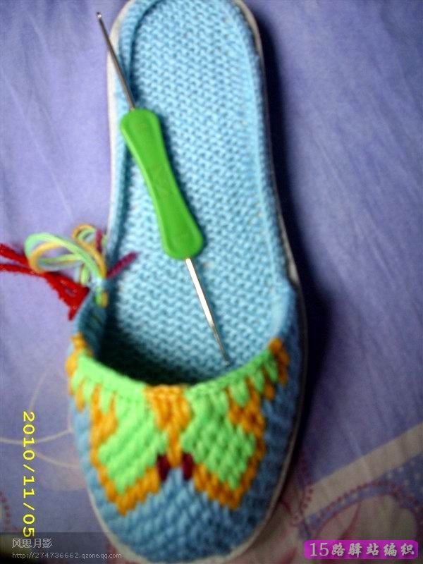 钩拖鞋的方法与图解,带后跟的蝴蝶图案拖鞋