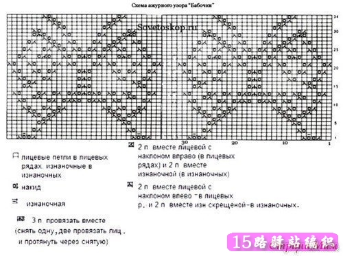 棒针编织的蝴蝶花样图解,以及运用在围巾和毛衣上的案例图