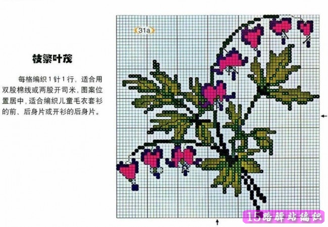 毛衣配色图:几种花和树叶的图案|棒针编织图解