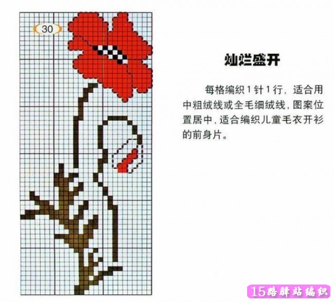 毛衣配色图:几种花和树叶的图案|棒针编织图解