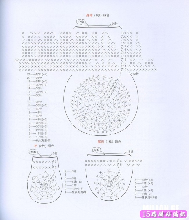 毛线钩织可爱恐龙玩偶图解|钩针花样图解